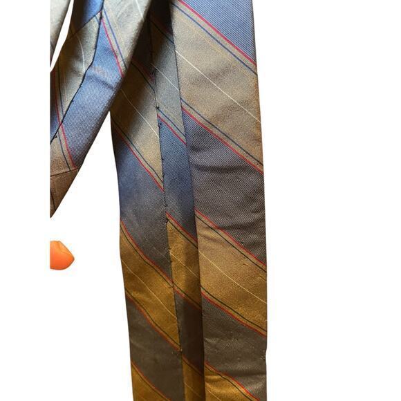 Christian Dior All Silk Men's Vintage Designer Tie Slanted Strips Blue & Brown - Picture 9 of 11